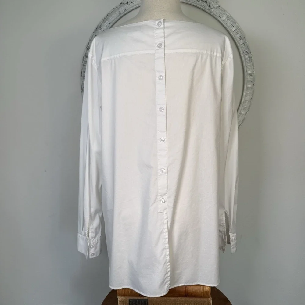 LOFT The Softened Shirt White Boatneck High Low Hem Blouse Women's Minimalist M